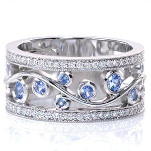 New Beautiful 925 Silver Aquamarine Diamond Band Ring Size